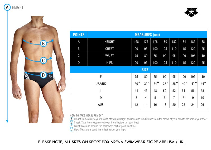 Arena Men S Swimwear Size Chart