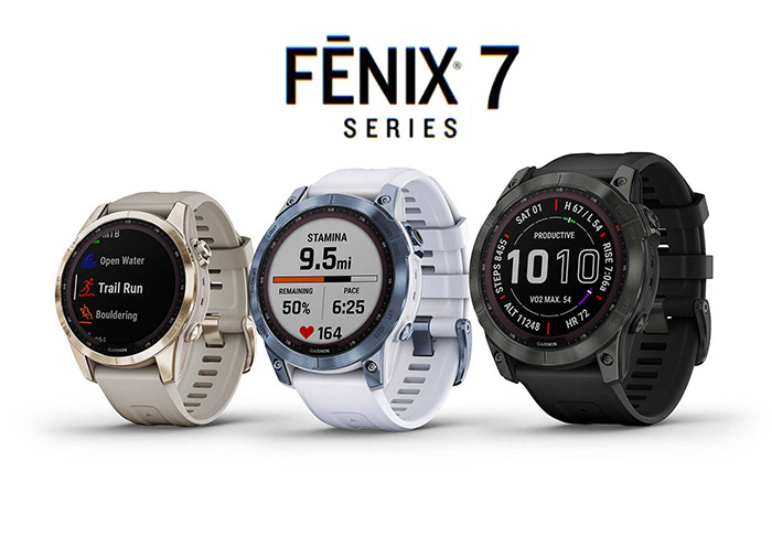 vente en ligne des nouveautés Garmin : Fenix 7S, Fenix 7 et Fenix 7x dans les versions Standard, Solar et Solar Sapphire.